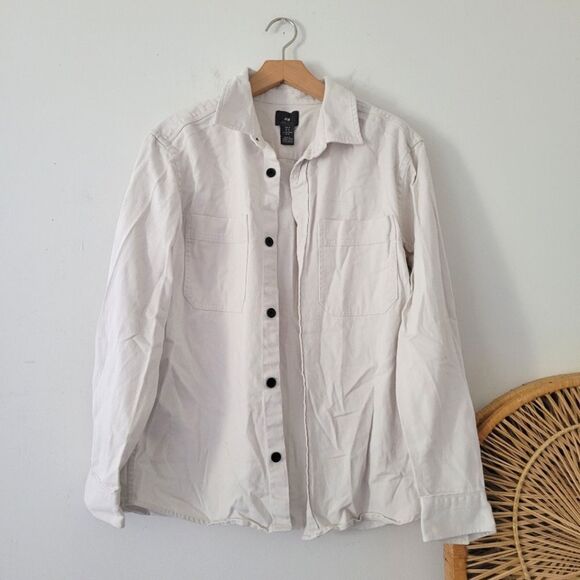 H&M 100% Cotton Corduroy Button Down Shirt Off White Medium - Picture 1 of 6